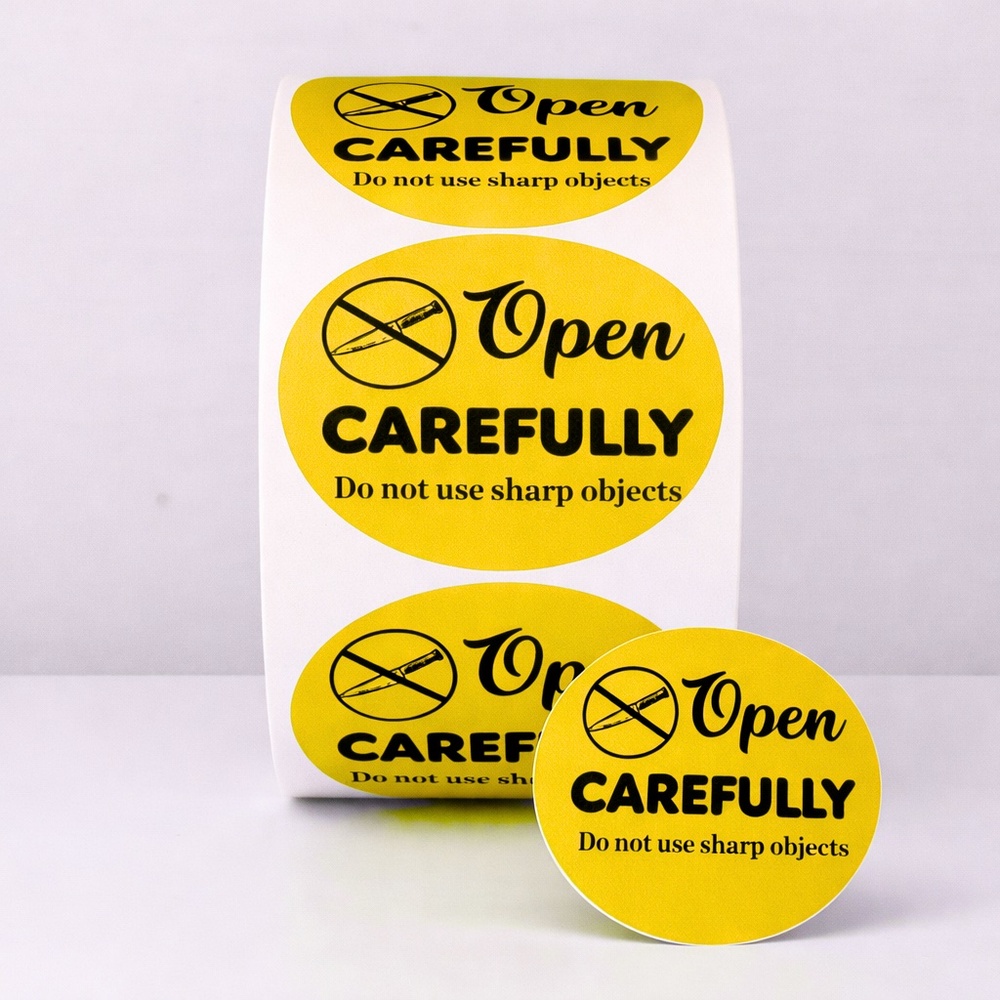 Open Carefully Labels – Do Not Use Sharp Objects Packaging Stickers new - Picture 4 of 5